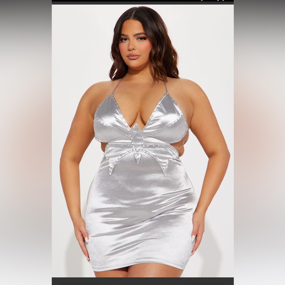 NWT Zaria Satin Mini Dress - Silver